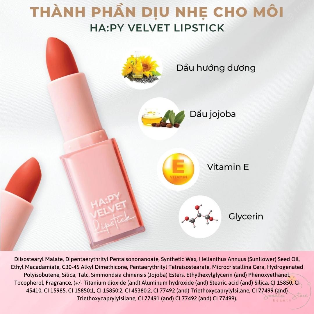 Son Lì Dạng Thỏi Sáp Nhung Mịn Môi HAPY MINIGARDEN 4.5gr Lâu Trôi Mềm Mịn Môi không gây khô thâm môi thành phần an toàn dưỡng môi mềm mịn dùng được cho cả mẹ bầu hoặc bỉm sữa SONALA