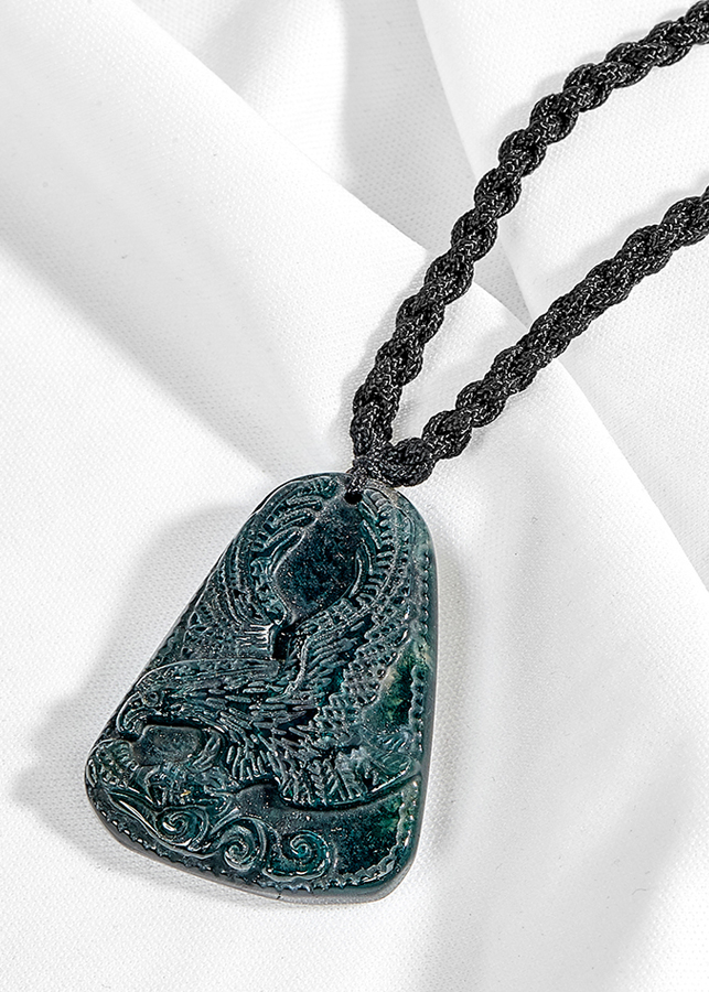 Mặt dây chuyền đại bàng đá chalcedony xanh đen Ngọc Quý Gemstones