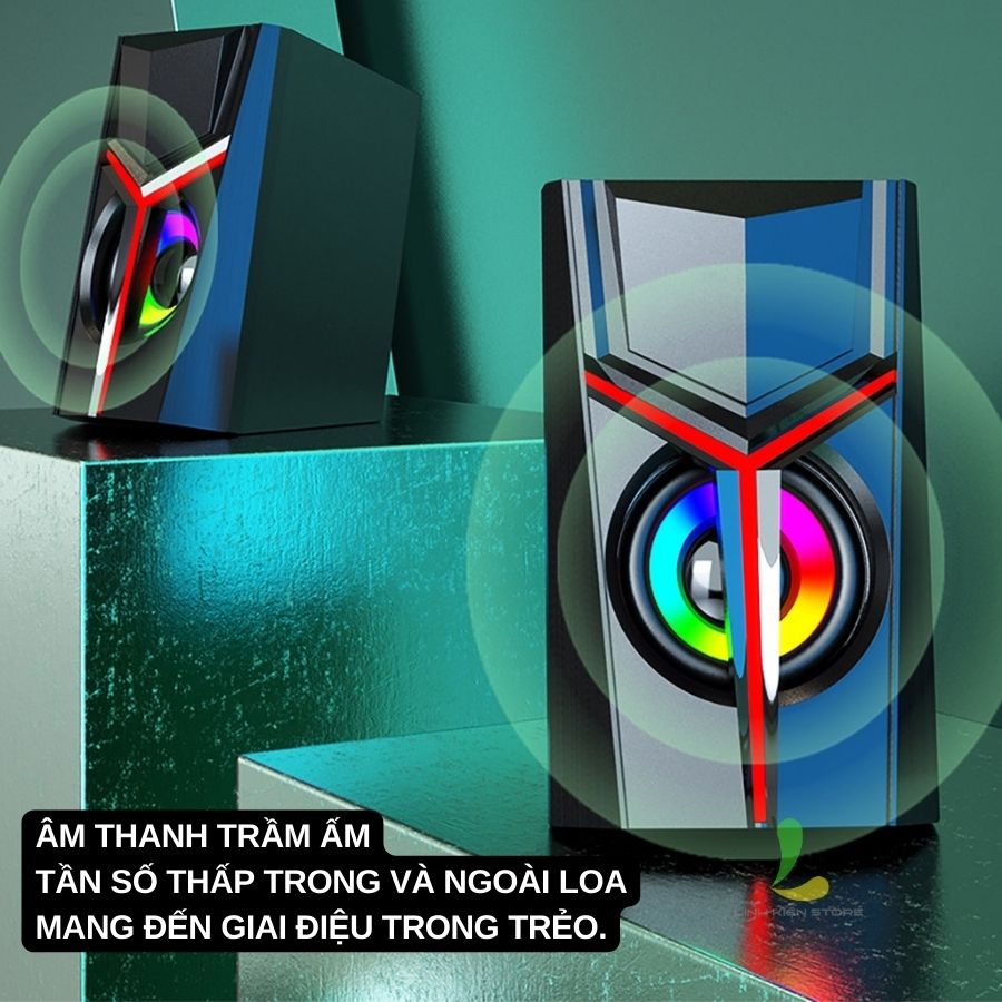 Loa vi tính DX19 - Loa máy tính mini để bàn kết nối có dây, tích hợp đèn LED RGB ấn tượng, tương thích nhiều thiết bị