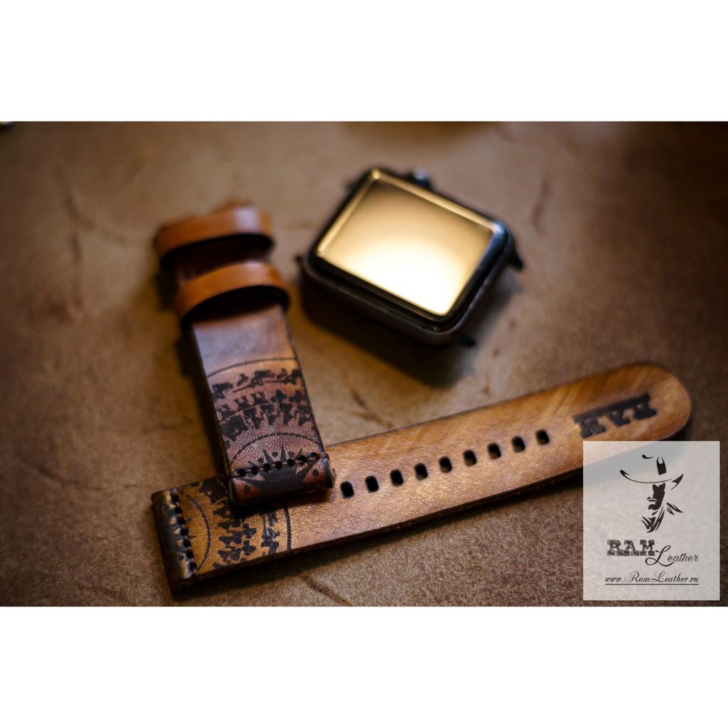 DÂY ĐỒNG HỒ RAM SIMPLE TRỐNG ĐỒNG DA BÒ THẬT VEGTANLIGHT SỌC CHÉO-ĐỦ SIZE 18MM , 20MM , 22MM ,APPLE WATCH