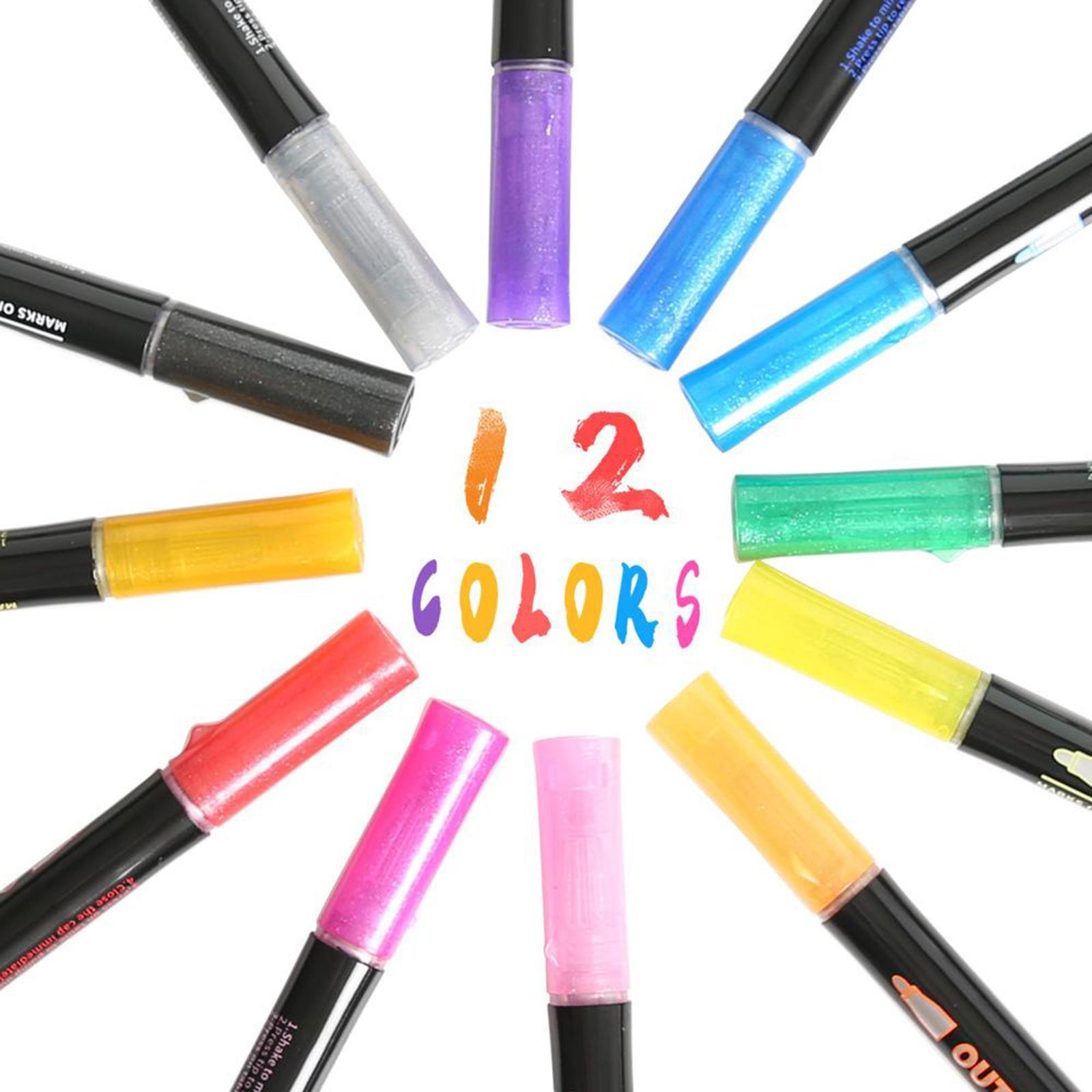 Self-outline Metallic Markers 12 Colors Double Line Pens for Card Making Craft