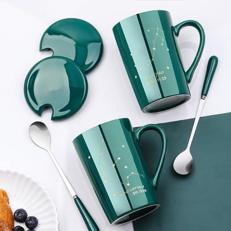 Ly cốc sứ có nắp kèm thìa in hình 12 cung hoàng đạo cực đẹp