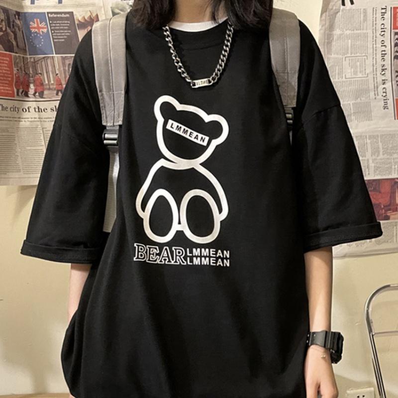 Áo thun unisex form rộng nữ nam phông unisex cổ tròn cotton oversize giá rẻ in hình ulzzang freesize BEAR LMMEAN