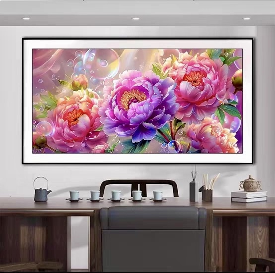 Tranh thêu kín Hoa mẫu đơn 2108, kích thước 50 x85 cm