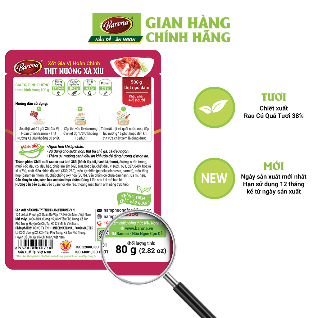 Combo 3 gói Xốt Gia vị hoàn chỉnh Barona - Thịt Nướng Xá Xíu 80gr