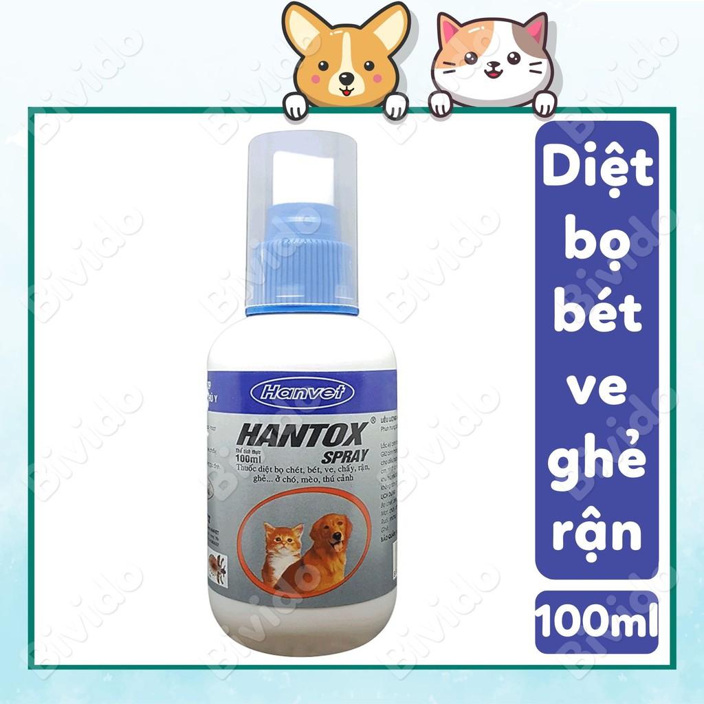 Thuốc xịt ve, bọ chét, ghẻ cho chó mèo Hantox Spray Hanvet chai 100ml - Bivido