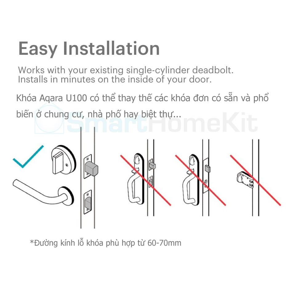 Bộ khóa thông minh Aqara U100 Smart Lock Kit Matter (Có sẵn Aqara Hub E1) Mở khóa bằng ứng dụng, vân tay, thẻ từ - Hàng Chính Hãng