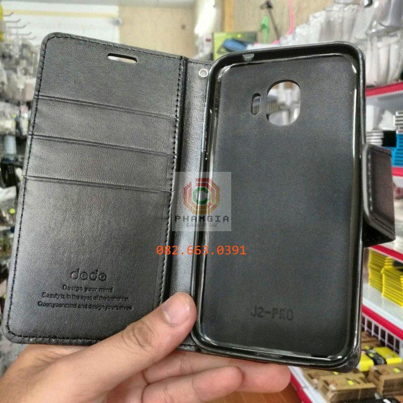 Bao da dành cho Samsung J2 Pro da cao cấp, có ngăn thẻ, nắp gập chống đỡ xem phim
