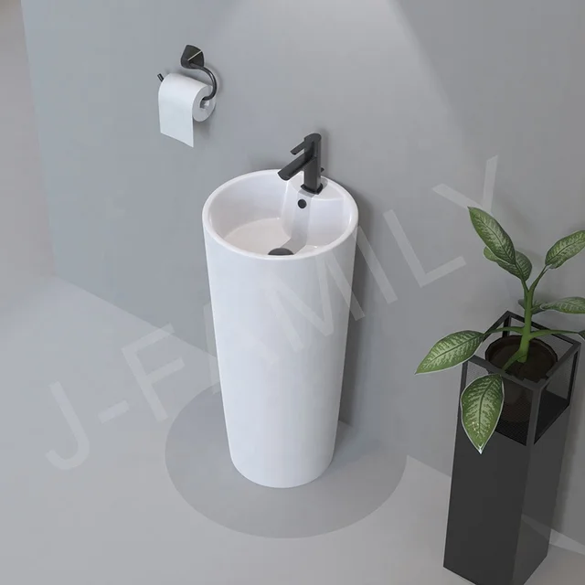 FREESHIP Lavabo trụ đứng đặt sàn màu trắng kiểu tròn thiết kế sang trọng cho gia đình ,khách sạn