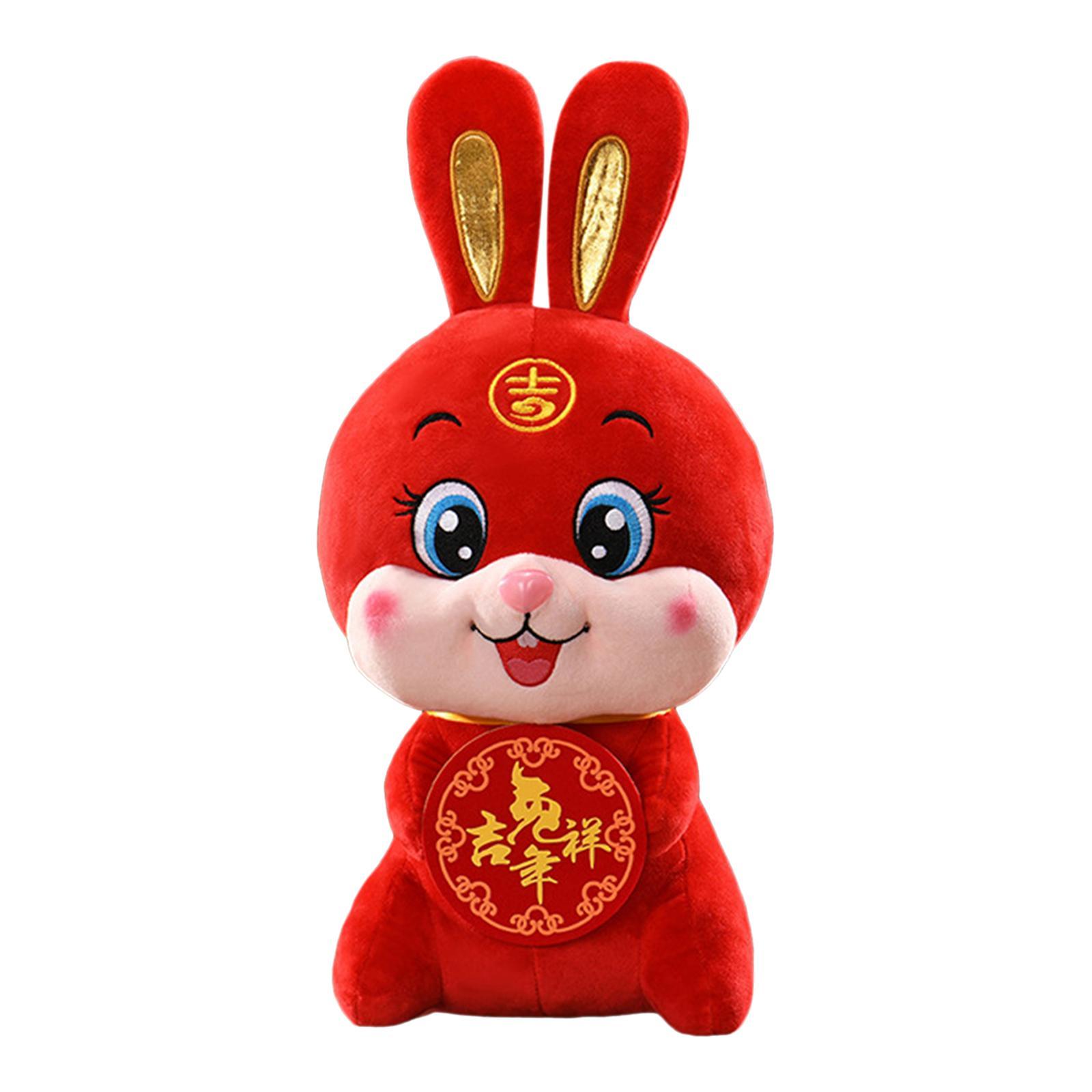 Chinese Rabbit Plush Toy Soft Stuffed Animal Doll for Table Office Decoration Souvenir Gift