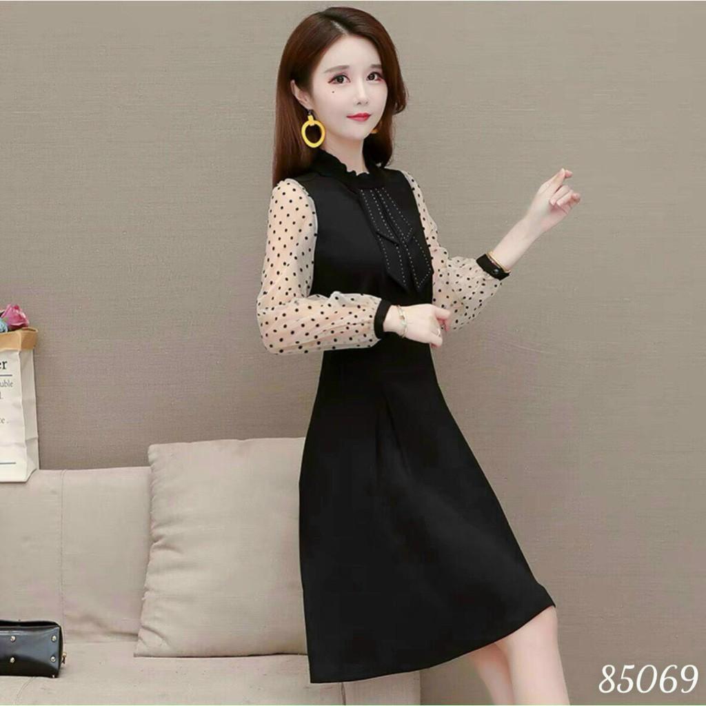 Đầm poly 2 da phối lưới