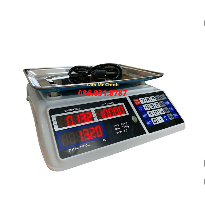 Cân Điện Tử Tích Điện, Tính Tiền Tự Động 40kg ACS723, Chức Năng Cân, Tính Tiền, Trừ Bì, 2 Mặt Hiển Thị