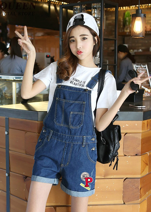 Quần Yếm Jean Short Nữ Wash Cào Duyên Dáng