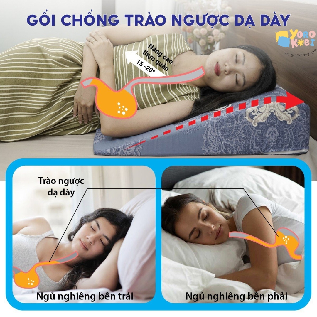 Gối chống trào ngược dạ dày người lớn YOROKOBI cải tiến chống trượt, KT 70x60x18cm bo tròn đỉnh gối chống trơn tụt, thư giãn cổ vai gáy, tiền đình