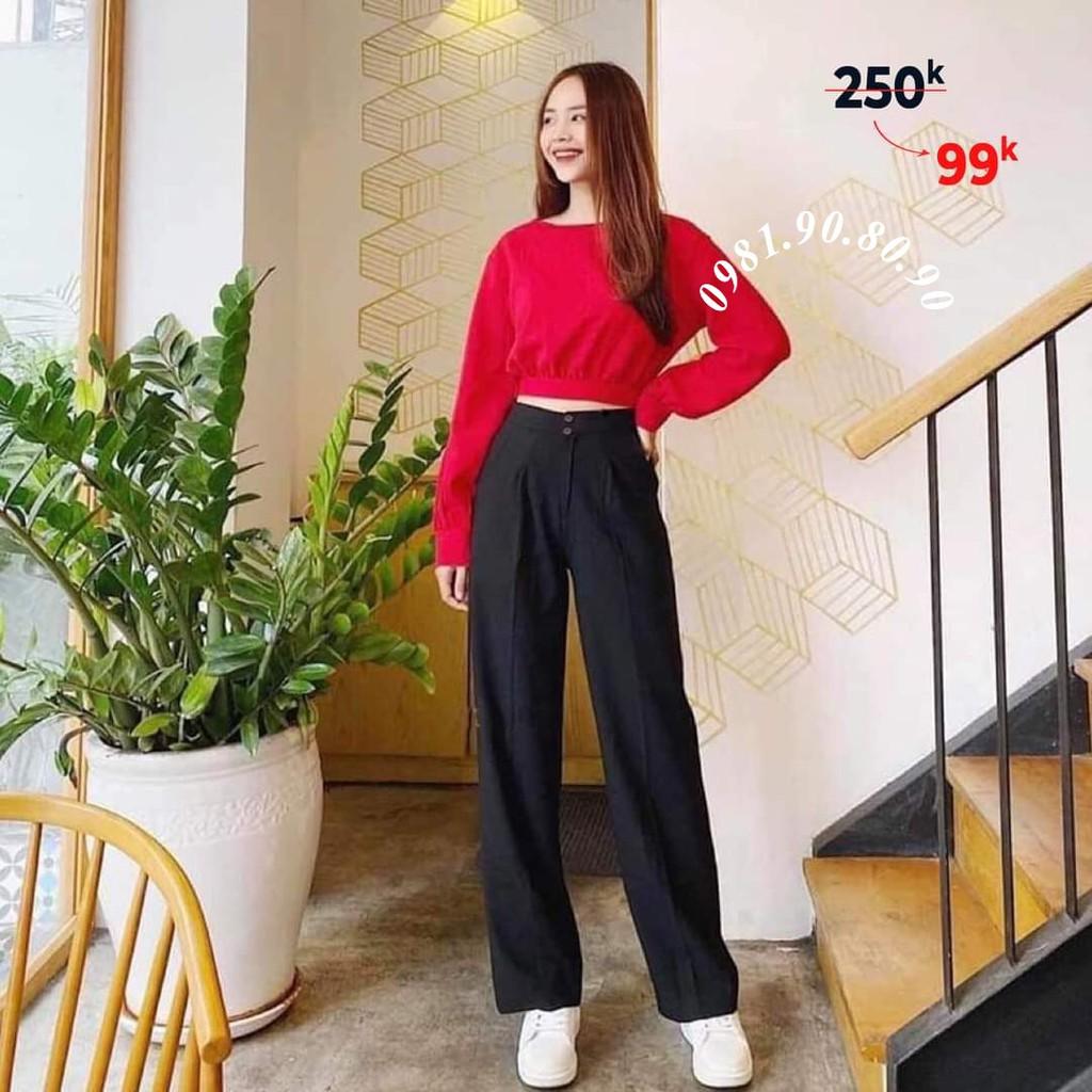Quần ống rộng nữ xuông cullotes đũi dài 2 khuy cá tính đẹp như hình!