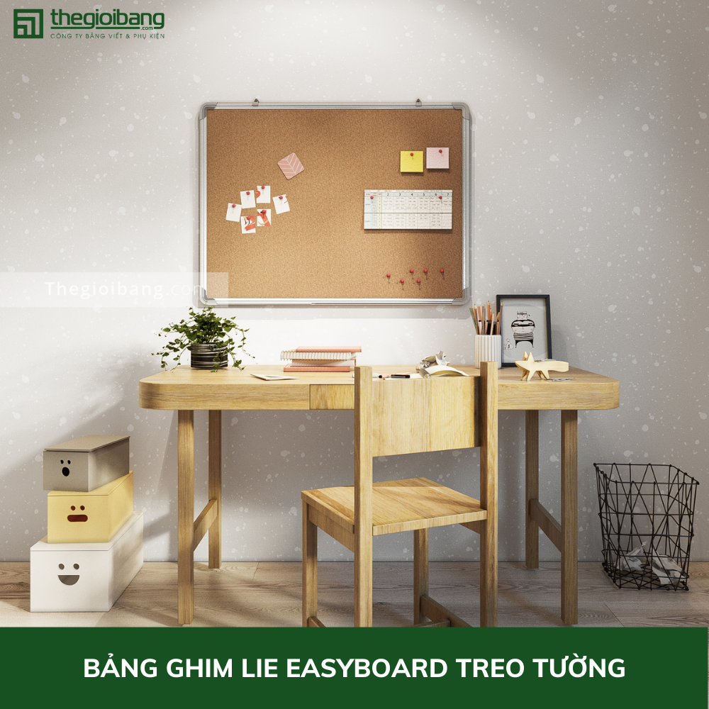 Bảng Ghim Lie Khung Nhôm Easyboard - KT 60x80cm, 60x100cm, 80x120cm - Bảng Ghim Gỗ Bần Tân Hà - Tặng Phụ Kiện