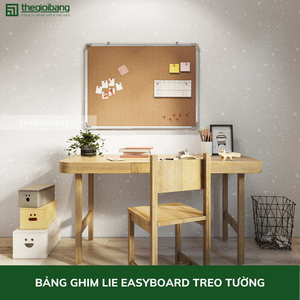 Bảng Ghim Lie (Gỗ Bần) Khung Nhôm Easyboard - KT 60x80cm, 60x100cm, 80x120cm - Bảng Ghim Gỗ Bần Tân Hà - Tặng Phụ Kiện