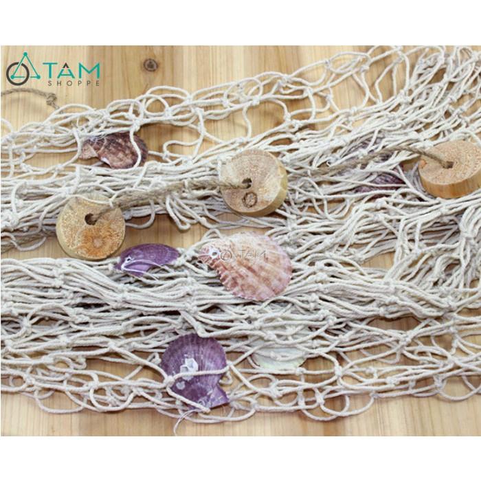 Lưới bắt cá trang trí có đính vỏ ốc