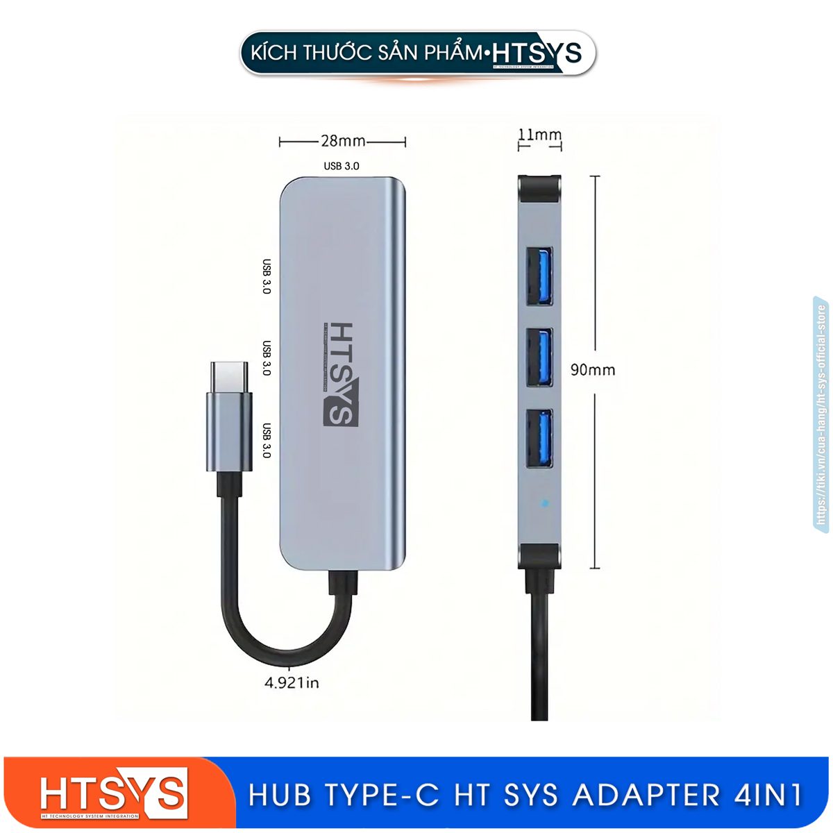 Hub Type C Và Hub USB HT SYS 4 in 1 To USB 3.0 - Hàng Chính Hãng