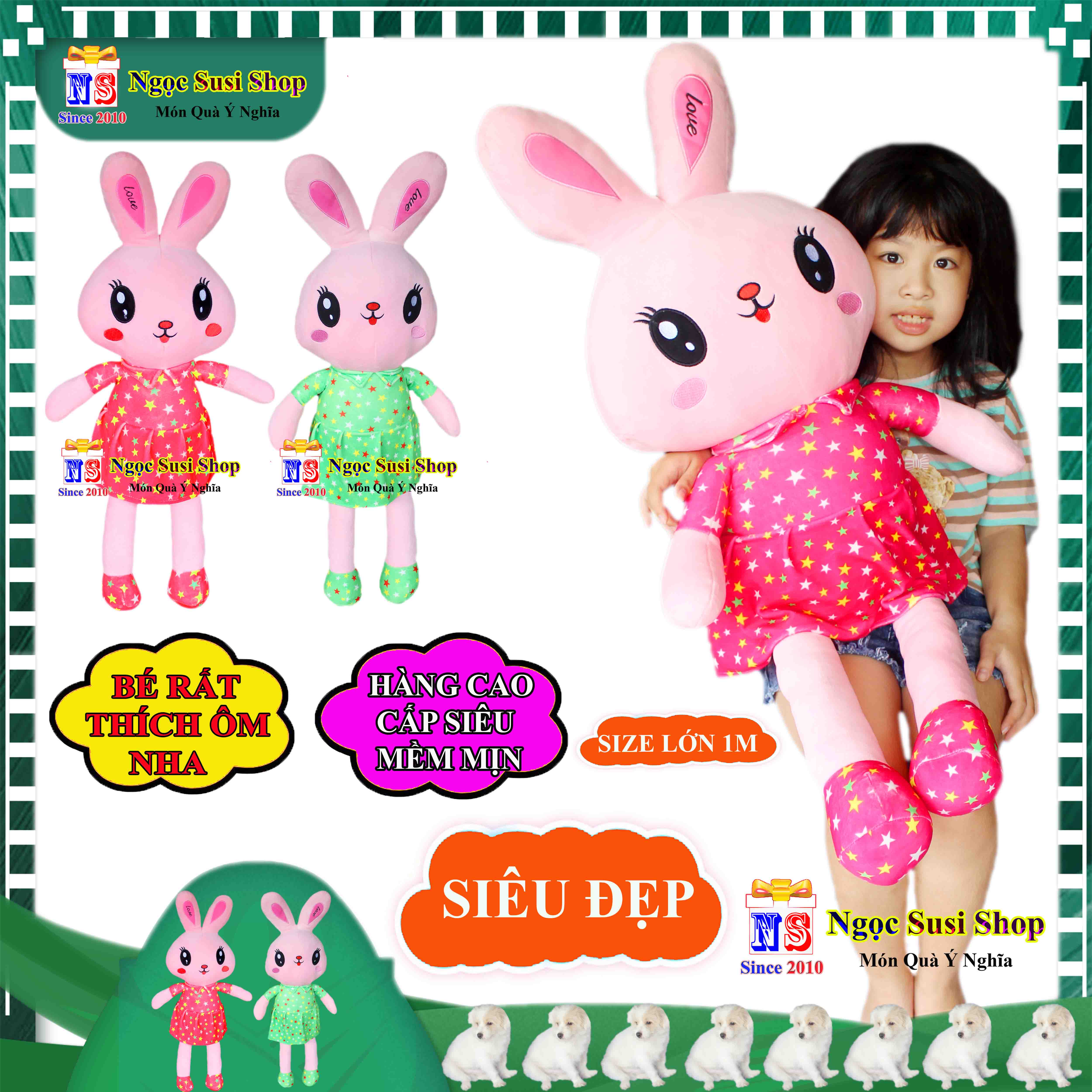GỐI ÔM THÚ BÔNG THỎ MẶC ĐẦM BÚP BÊ SIÊU MỀM MỊN ÔM NGỦ - THÚ BÔNG HÌNH CON THỎ BÚP BÊ SIÊU CƯNG