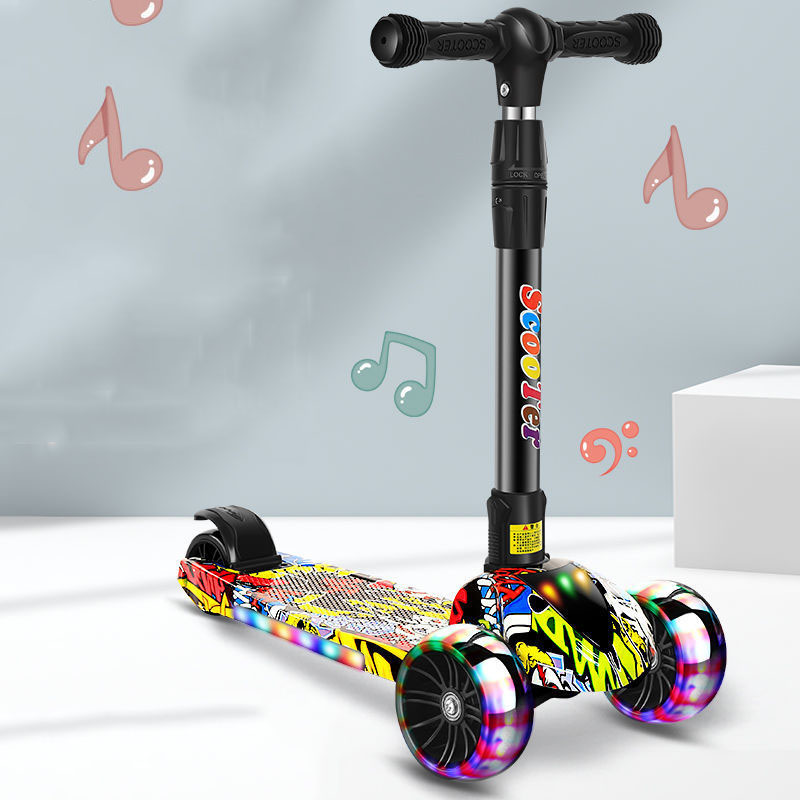 Xe trượt Scooter Trẻ Em Graffiti Có Nhạc Có Đèn, Gấp gọn thông minh bánh xe phát sáng vĩnh cửu – Chính Hãng K2TOP