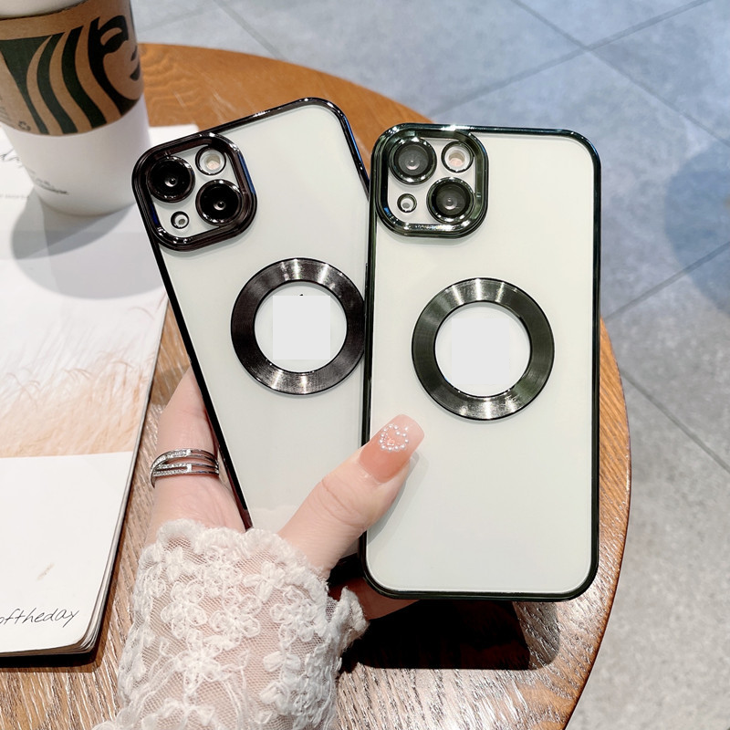 Ốp lưng viền màu lưng trong khoét tròn logo sang trọng dành cho iPhone 13, 13 Pro Max, 12 Pro Max