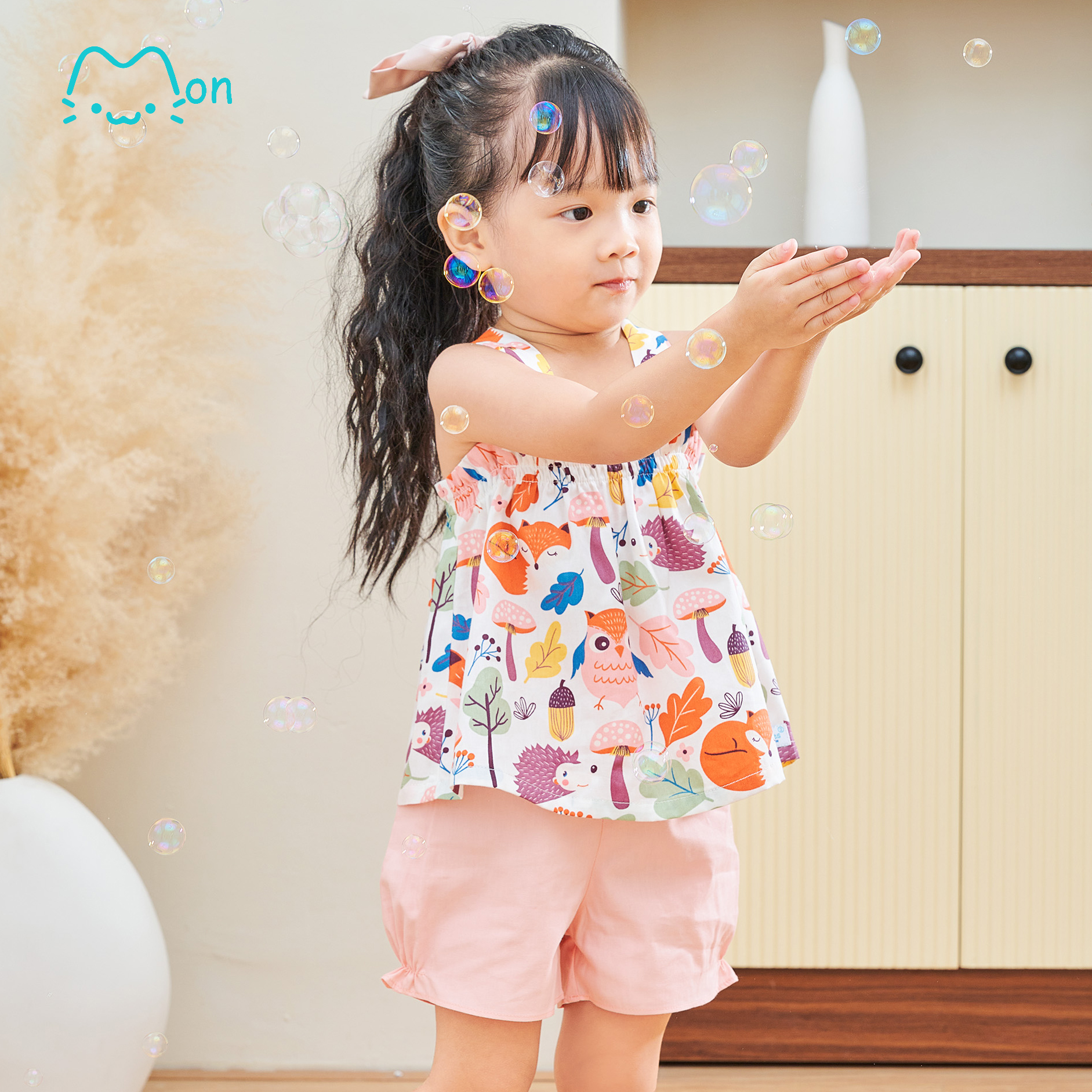 Bộ đồ bé gái mùa hè hai dây chất liệu Cotton cao cấp, nhẹ mát, phù hợp mặc nhà, đi chơi, đi học MonBabies MS2243