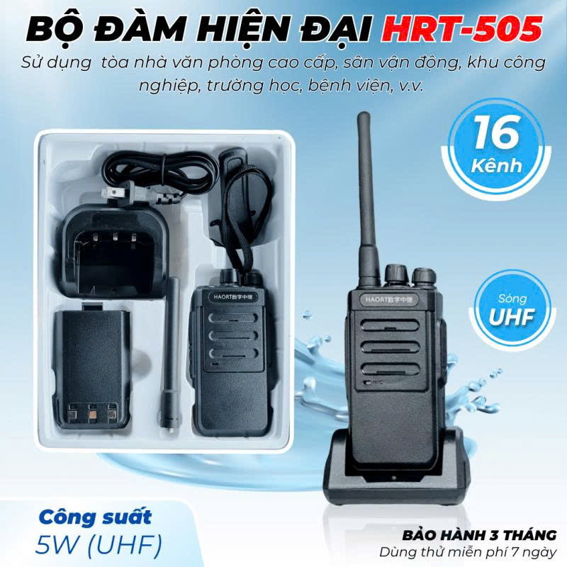 Bộ Đàm 16 Kênh HR505 Sóng UHF Công Suất 5W Pin Sạc Dung lượng 4800mAh Sử dụng 5-20 Tiếng Dùng Cho Nhà Xưởng, Trường Học, Bệnh Viện hàng nhập khẩu