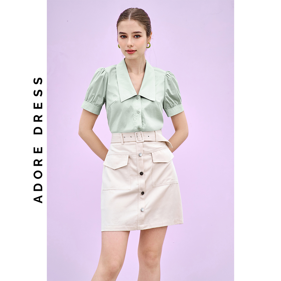 Áo sơ mi Shirts thô mềm mint diễu chỉ 311SH1113   ADORE DRESS