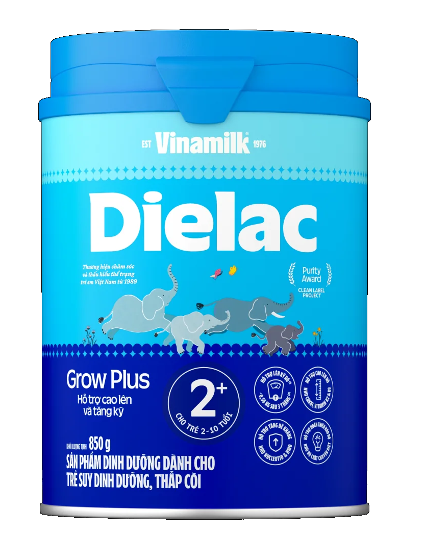 Sữa bột Vinamilk Dielac Grow Plus 2+ Hộp thiếc 850g (Sữa Non)