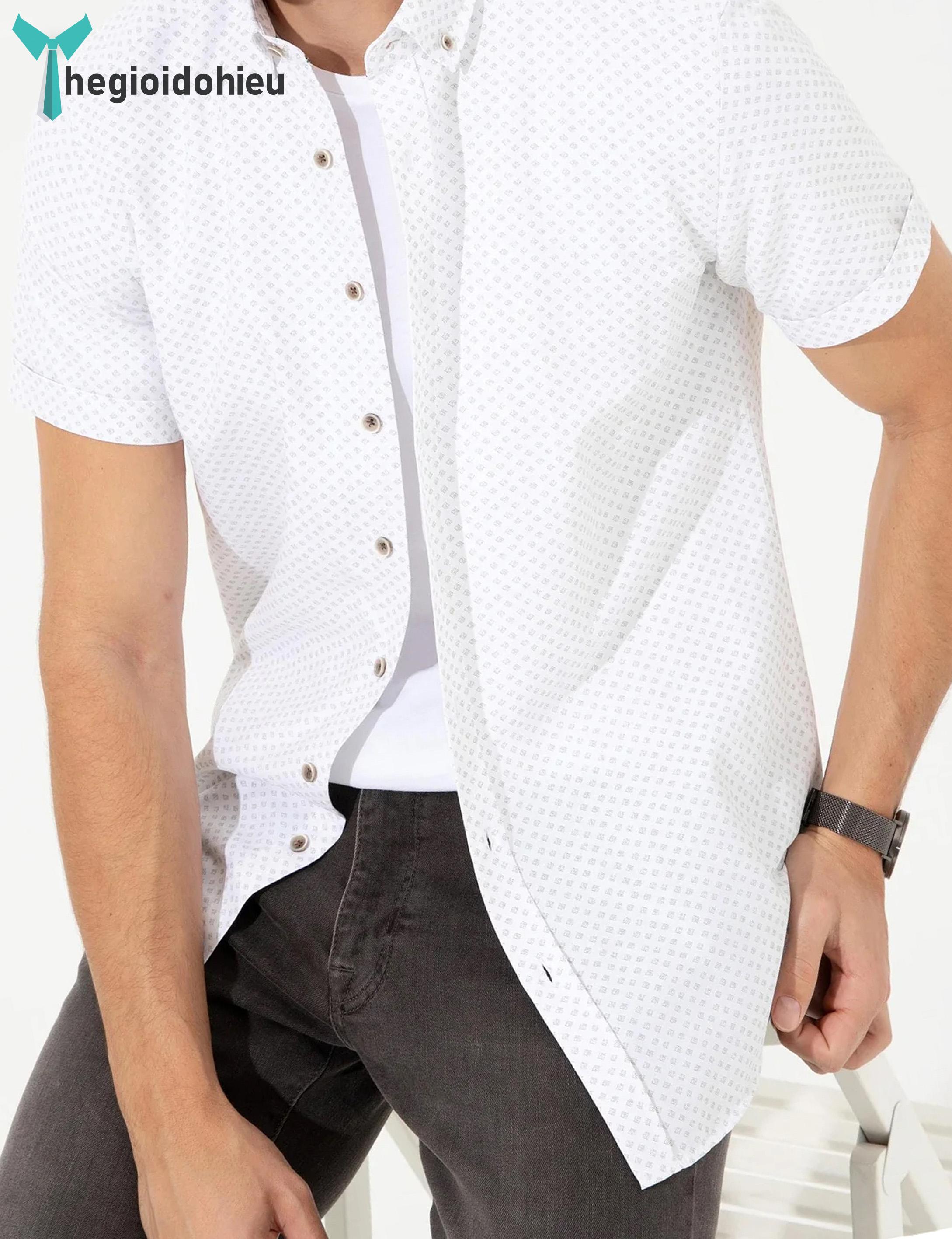 Áo sơ mi nam ngắn tay Pie Cardin PCShirt101 (Trắng họa tiết) - Hàng nhập khẩu - Không túi - Trắng họa tiết