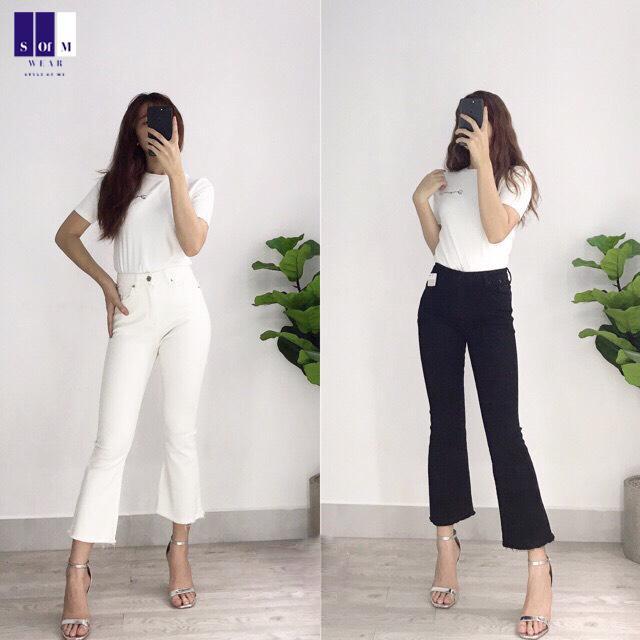 Quần Jean Nữ Ống Loe Lửng 9 Tấc
