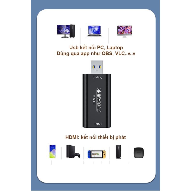 Video capture Usb 3.0 - HDMI JH z815 dùng lưu livestream từ laptop, pc, ps4, ps5, switch, điện thoại - Hồ Phạm