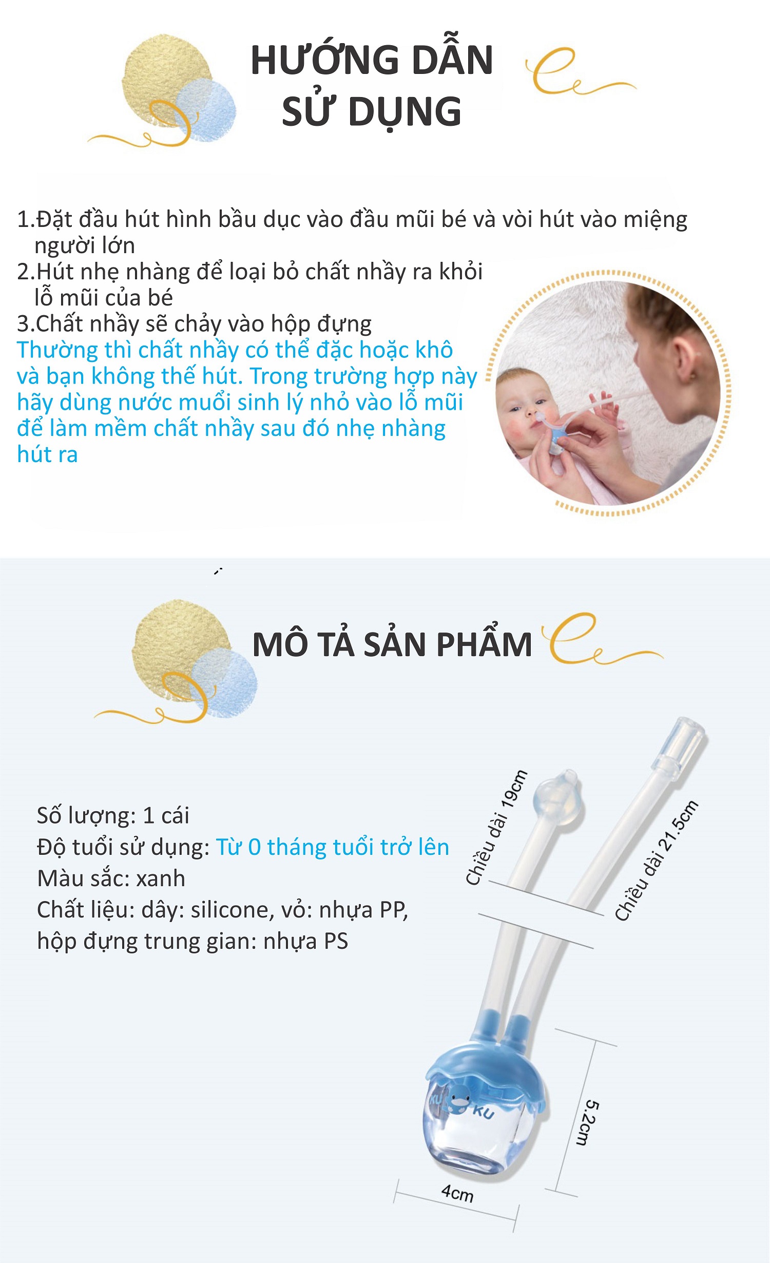 HÚT MŨI DÂY CHO BÉ SƠ SINH BẰNG SILICONE MỀM KUKU - KU5342
