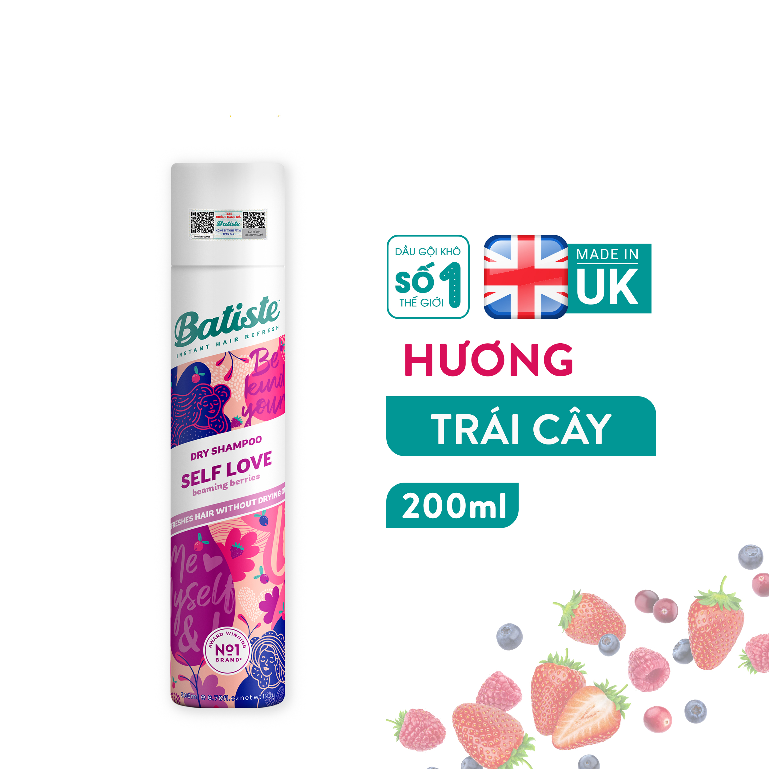 Dầu Gội Khô Batiste Dry Shampoo SELF LOVE Beaming Berries - Hương Quả Mọng 200ml