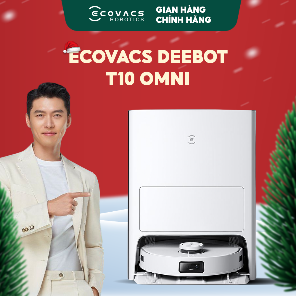 Robot hút bụi lau nhà Ecovacs Deebot T10 Omni - Trắng Bản Quốc tế - App Tiếng Việt, Trợ lý ảo Yiko, hàng nhập khẩu chính hãng full VAT, bảo hành chính hãng 24 tháng bởi Vietnam Robotics, lực hút 5000Pa, thời gian hoạt động 3 giờ liên tục