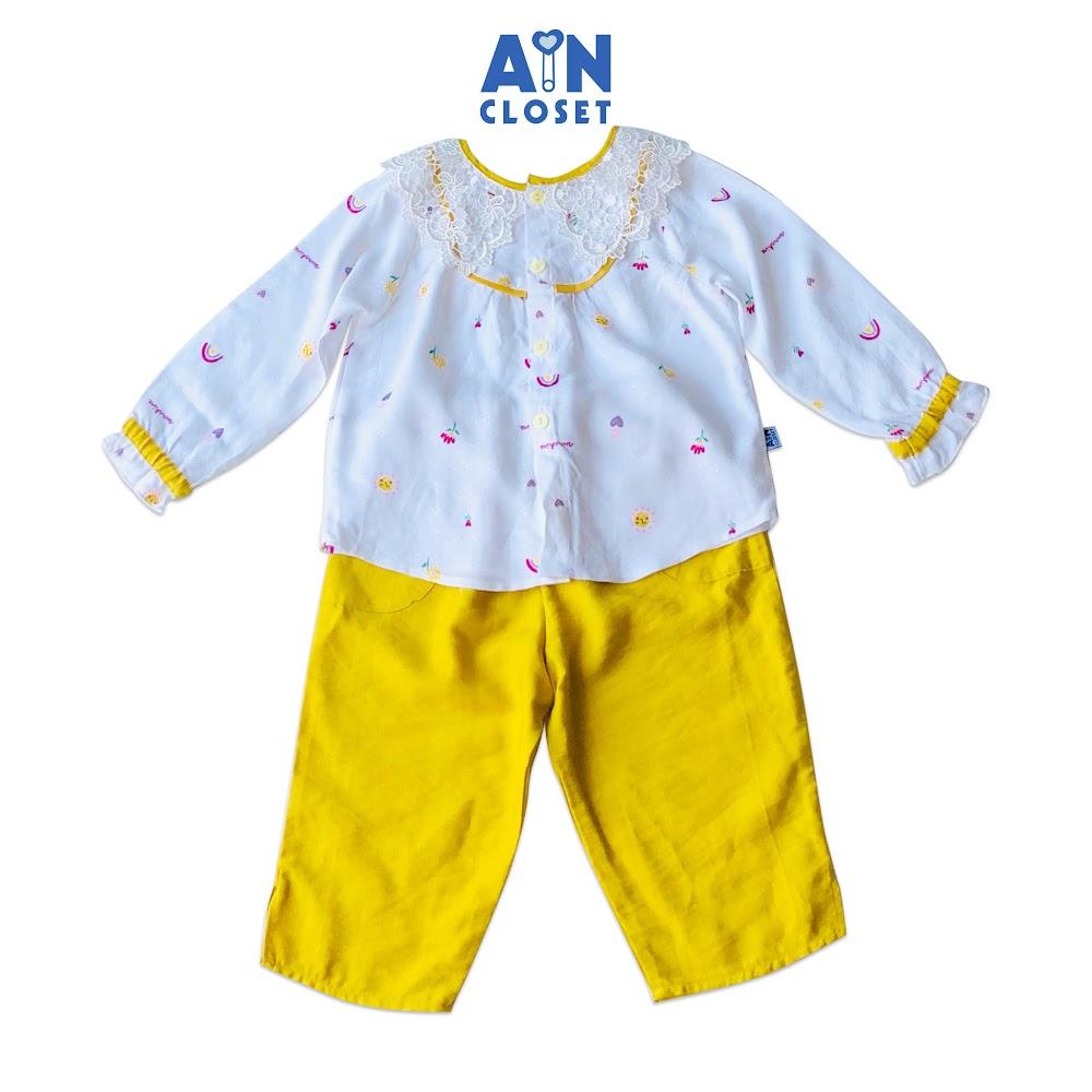Bộ quần áo dài bé gái họa tiết Hoa nhí trắng ren quần vàng - AICDBG2I7BMX - AIN Closet