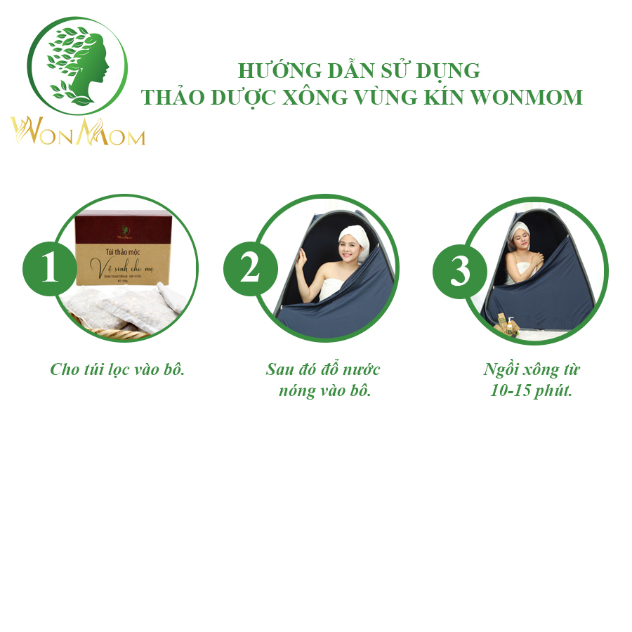 Thảo mộc vệ sinh cho mẹ, xông vùng kín thơm tho, se khít Wonmom ( 10 Túi/Hộp )