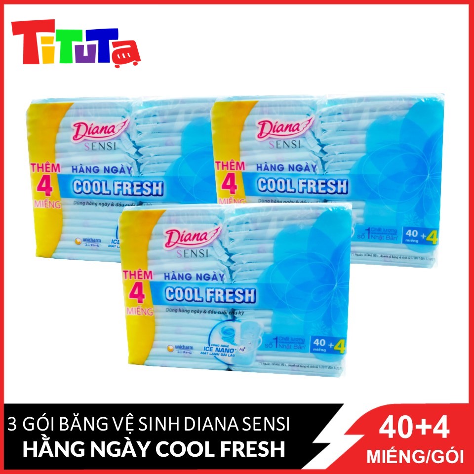 Combo 3 Băng vệ sinh Diana Sensi Hàng Ngày Cool Fresh 40 + 4 miếng/gói X3