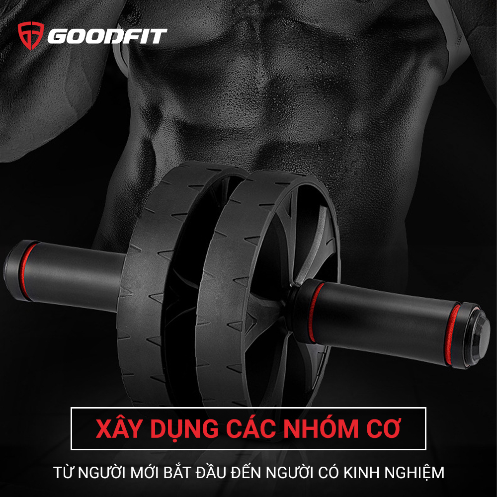 Con lăn tập bụng, con lăn tập cơ bụng 2 bánh GoodFit tay cầm lõi thép chịu tải 150kg, tập gym, tập thể dục tại nhà Goodfit GF602AB