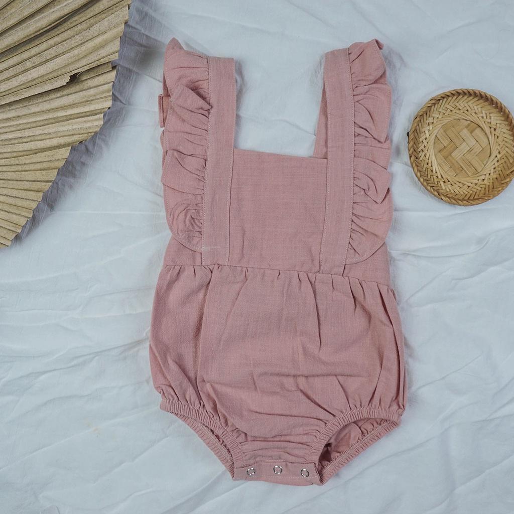 Body Bodysuit yếm cho bé gái ONGVOVE, hai dây bèo nhún điệu đà HY042