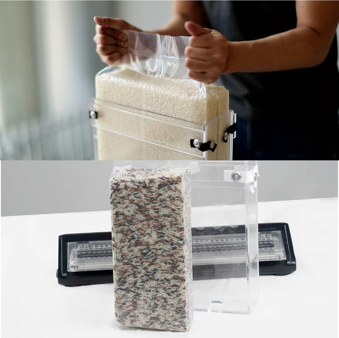 Hộp Định Hình Gạo RB2000. Chế Tạo Từ Nhựa Acrylic Đặc Biệt Dày Dặn Và Cứng Cáp, Chịu Được Lực Tác Động Cao Từ Bên Ngoài.