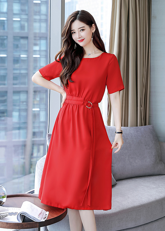 Đầm Xòe Rút Eo Kèm Khoen