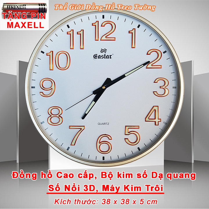 Đồng hồ Eastar Tròn Lớn – Số nổi 3D có Dạ quang – Máy kim trôi
