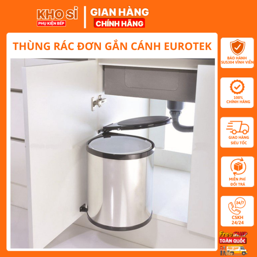 Thùng Rác Đơn Gắn Cánh Cao Cấp Eurotek Chất Liệu Nhựa Abs Không Độc Hại, Vỏ Bọc Ngoài Inox 304