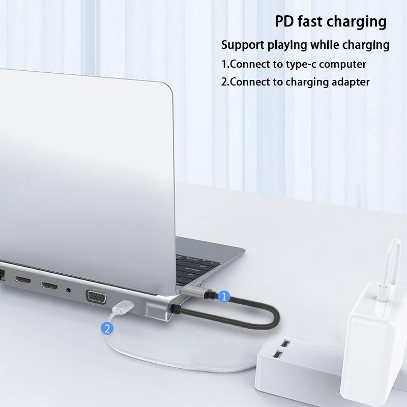 Đế Sạc 12 Trong 1 Cổng Type-C HDMI * 2 VGA Audio TF / SD Ethernet PD USB-C HUB Cho Laptop Macbook pro