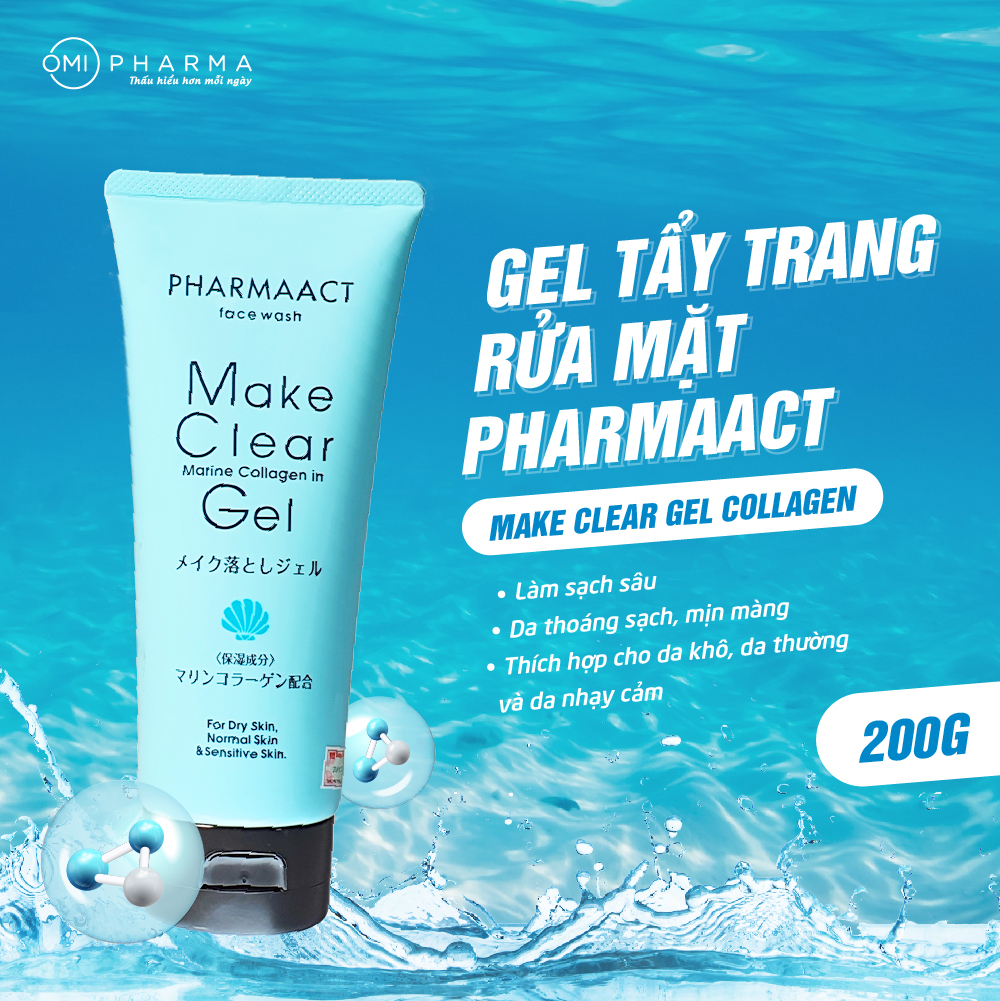 Gel tẩy trang rửa mặt Pharmaact Make Clear Gel Collagen (200g)