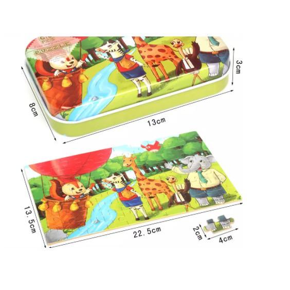 Xếp hình gỗ 60 mảnh - Combo 2 bộ xếp hình đồ chơi có hộp thiếc nhiều mẫu cho bé