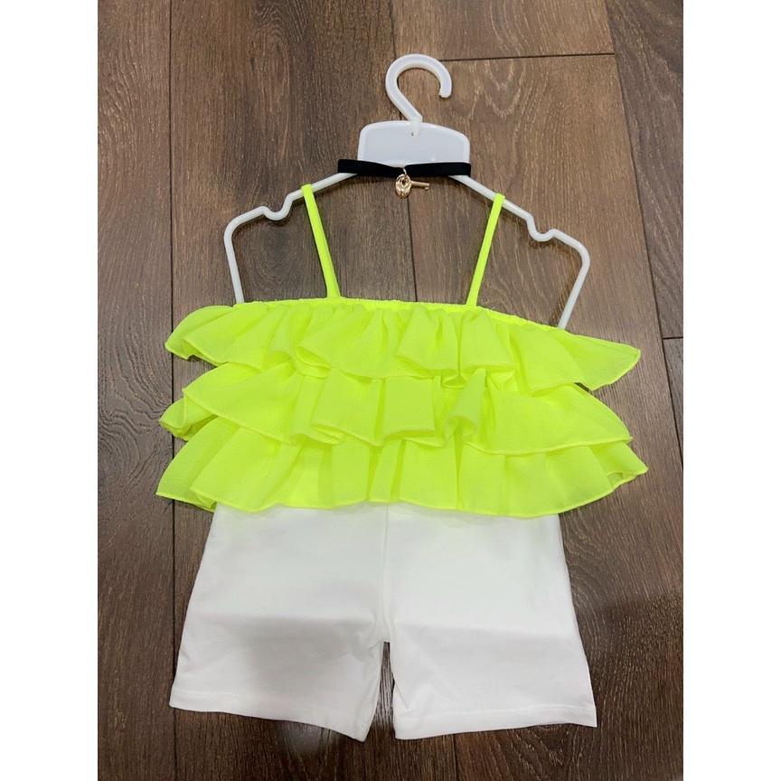 Bộ đồ bé gái Áo 3 tầng bèo xanh dạ quang kết hợp quần Coton 8-22kg Angel Baby Thời Trang Thiết Kế
