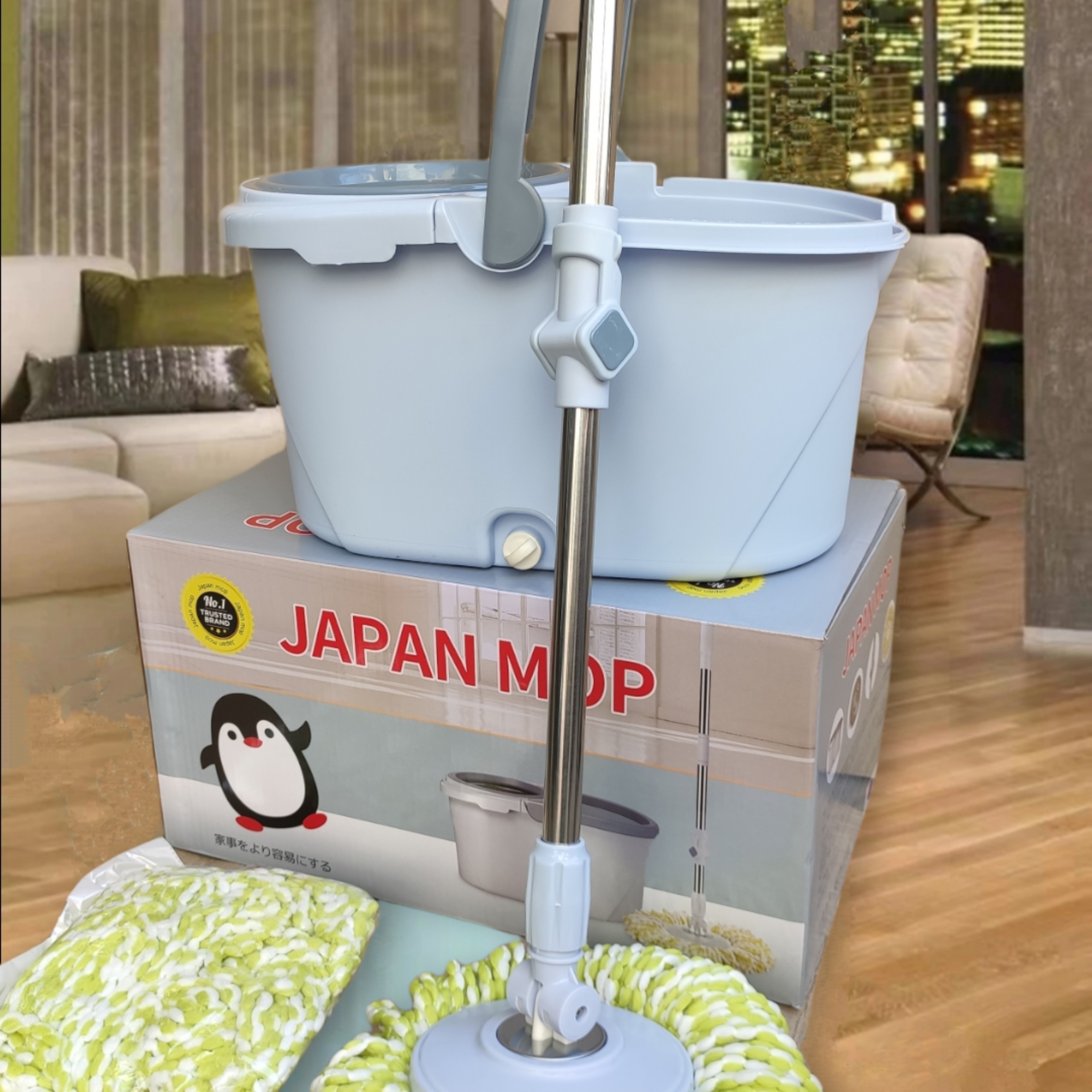 Bộ lau nhà 360 cao cấp, chim cánh cụt JAPAN Mop tiêu chuẩn hàng xuất nhật (tặng gạt nước silicon )